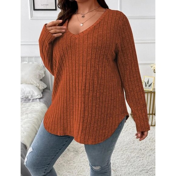 Women Plus Size Knit V Neck Sweater Lightweight Long Sleeve Fall Winter - Picture 2 of 4